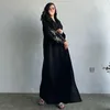 Abbigliamento etnico Nero Casual Aperto Kimono Abaya per le donne musulmane Ramadan Eid Jalabiya Ricamo Manica lunga Abito marocchino africano Abaya