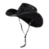 Bérets 100% cuir femmes hommes Western Cowboy chapeau été maille respirant Sombrero Hombre casquettes papa parrain chapeaux 2 Szie Plus SizeBe297D