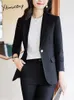 Kvinnors tvåbitar byxor Yitimuceng Solid Set -outifits 2023 Office Ladies Elegant Long Sleeve Single Button Casual Loose Pant Suits 231208