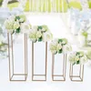 Vaser 4st Metal Flower Rack Prop Geometric Column Vase Stand Wedding Party Decor Gold Rectangular Rack för bröllop 406080100 231208