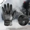 Gants à cinq doigts Gants de moto d'hiver Gants de moto en cuir de peau de mouton imperméables Gants de conduite chauds en polaire pour hommes Femmes Mitaines de cyclisme 231208