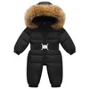 Down Coat Winter Ski Suit Baby Jumpsuit Boy Overalls Warm Down Jacka Kids Toddler Girl Clothing Barn Kläder Faux Päls Coat Overcoat 231208