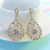 Studörhängen Böhmen Vatten Drop Big Hollow Out Flower For Women Hyperbol Long Crystal Earring Fashion Vintage Party Jewelry