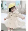 Tench Coats Trench Girls Windbreaker Coat Spring Autumn Children Clothing Doll Collar Mesh Yarn Baby Middle Length 2023 Topps