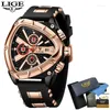 Wristwatches LIGE Military Triangle Men's Watches Top Waterproof Luminous Date Quartz Watch For Men Chronograph Male Wrist