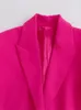 Kvinnors kostymer blazers traf fjäder beskuren blazer kvinnor fuchsia knapp blazer kvinna i rockar och jackor för kvinnor långärmad kvinnor blazer 231208