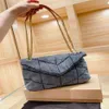 New Blue Suede Shoulder Bag Top Layer Cowhide Chain Rectangular Double Strap V Line Messenger Letter Buckle Ladies Fashion 200b