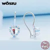 Hoop Huggie WOSTU 925 Sterling Silve Heart-shaped Moonstone Ear Clips with Blue White zircons Pendant Ear Hoop for Women Fine Jewelry Gift 231208