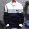 メンズセーターファッションメンストライプセータープルオーバーカラーブロックパッチワークo首の長袖編みセータートップブラウス暖かいメンズ衣料品l231113