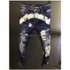 Męskie dżinsy męskie moda uliczna Mężczyźni Wysokiej jakości retro niebiesko -drukowane projektant Slim Fit Ripped Hip Hop Splashed Denim Pantsmens Dhbuz