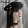 Berets y demo gotyckie ręcznie robione pu cross klamry ruchome szpilki kobiet beret punkowy hat grunge 231208