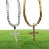 Iced Out Zircon Cross Pendant With 4mm Tennis Chain Necklace Set Men039s Hip hop Jewelry Gold Silver CZ Pendant Necklace6261524