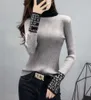 Ciasny podstawowy sweter kobiety cienkie swetry z długim rękawem i ściągacze Turtleeck Slim Ladies Modna moda 688
