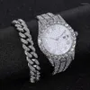 Montres-bracelets Iced Out Bracelet Montres pour hommes Montre complète Quartz Montre-bracelet Hip Hop Gold Diamond Mens Set Reloj DropWristwatches T284A