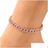 Anklets Womens Armband Iced Out Cuban Link Armband Gold Sier Pink Diamond Hip Hop Anklet Body Chain Jewelry300s Drop Leverans Juvel Dhrwa