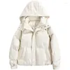 Trenchs de femmes manteaux femmes Parkas couleur unie courte veste en coton PU cuir blanc pain à capuche femme vêtements 2023