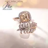 Med sidor Stones 1CT Champagne Ringholycome Ny design Inlay Moissanite Stone Woman Wedding Ring Silver Ring Women Jewelry YQ231209