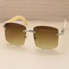 Rimless White horn Sunglasses Men 8200758 Size56-18-140mm Gold Brown or Silver Brown2114