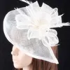 Vintage elegante blu navy berretto Fedora Shapeau cappello fascinatori da sposa anello di piume copricapo accessori per capelli femminili da donna SYF278 2232O