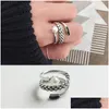 Charms Nouveau Sier spirale naturel perle d'eau douce anneaux Anillos pour les femmes 925 Sterling trois couches torsion tricot bague Bijoux Dro Dhr4M