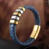 Bangle Vintage Blue Leather Woven Magnetic Buckle Bracelet Charming Men's Christmas Gift Valentine's Day Protector Jewelr