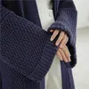 Женский вязаный осенне-зимний свободный длинный вязаный кардиган, пальто, женский свитер выше колена с толстой линией, большой размер, темпераментный свитер