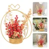 装飾的な花人工花バスケットテーブル装飾レッドベリー偽造ギフトウェディング飾り鉄愛好家の贈り物