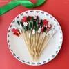 Forks 100Pcs Christmas Bamboo Skewer Cocktail Picks Cupcake Topper Disposable Dessert Toothpicks Year Party Decor Supplies