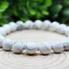 MG1976 Bracciale con perline di howlite naturale da 8 mm, donna, uomo, protezione energetica EMF