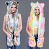 Berets Women 3 In 1 Furry Animal Hat Scarf Gloves Mittens Colorful Plush Hoodie Paws285c