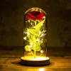 Cadeau de Saint-Valentin pour petite amie Rose éternelle LED Fleur en aluminium avec couvercle en verre Fête des mères Faveurs de mariage Cadeau de demoiselle d'honneur 310A