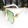 Totalmente nuevo FashMen Gafas de sol de diseñador Gafas sin montura Metal dorado Buffalo Hewear Lentes transparentes Pierna de madera occhiali lentes Lu226S