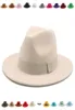 Fedora Winter S for Women Ribbon Band Men039s Hat Wide Brim Classic Beige Wedding Church Cap Chapeau Femme9726828