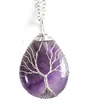 Reiki Healing Stone Necklace Tree of Life Wire Wrapped Teardrop Crystals Pendant Halsband Natural Quartz Gemstone Choker tröja smycken för kvinnliga flickor gåvor