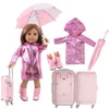 Dolls 4 pièces = imperméable parapluie bottes de pluie valise pour poupée américaine de 18 pouces 43 Cm Reborn bébé poupée accessoires génération fille bricolage jouets 231208