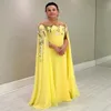 Nov aso ebi arabe raide jaune les robes de mariée en mousseline en mousseline en mousseline de lace en dentelle fête formelle anniversaire célébrité mère de robes de marié robe zj