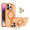 럭셔리 렌즈 금속 반지 스탠드 Magsafe 무선 충전기 케이스 카메라 유리 충격 방지 iPhone 11 12 13 14 15 Pro Max Plus Samsung S24 Ultra
