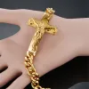 Jesus Cross Mens 14k gult guldarmband manliga pulseira herrar armlets guldfärg handledsarmband för män smycken