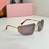 Runway vierkante metalen zonnebril ultra lichtgewicht randloos frame gebogen lenzen met metalen lettersymbool logo MU9YS geschikt voor gezichtsvorm elegante dames Gafas