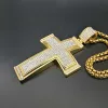 Hip Hop Iced Out Big Cross Pendant for Men 14k Yellow Gold Rhinestone Necklace Hiphop Christian Jewelry