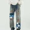 Amires Designer Jeans Herenjeans van topkwaliteit Street Hole Patch Kokospalm Jeans Herenmode Netwerk Rood Veelzijdige pasvorm Vijfpuntsjeans