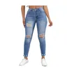 Women Casual Jeans Slim Ripped Knee Holes Distressed Vintage Scratched Bleached High Waist High Elastic Fit Female Trousers High Quality