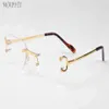 Lunettes de soleil de mode pour hommes unisexes lunettes de corne de buffle femmes attitude lunettes de soleil sans monture monture lentilles claires argent or métal Ey233N