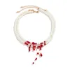 Designer Multilayer Imitation Pearl Necklace Choker for Women Red Beads Tassel Short Neck Chain Halloween Party Jewelry