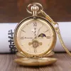 Pocket Watches High Quality Gold Full Steel Snake FOB Chain Mechanical Pocket Watch Hand winding Antique Vintage Roman Clock Men Gifts box 231208