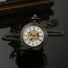 Zakhorloges Handwind Mechanisch Heren Zakhorloge Skeleton Dial Steampunk Ketting Hanger Vintage Jurk Fob Horloges voor Wieden Cadeau 231208