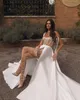 Berta Lace A Line Wedding Dresses for bride Straps Satin Overskirts Wedding Dress Bone Bodice Thigh Slit designer bridal gowns