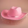 Wide Brim Hats White Diamond Fringe Bride Cowgirl Hat Mrs Cowboy Bridesmaid Gift Bridal Summer Country Western HatWide287j