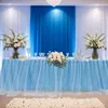 Saia de mesa 183x75cm azul tule toalha de mesa casamento bebê chuveiro saia retângulo plissado tutu pano de mesa para gênero revelar decoração de mesa 231208