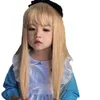 Barns perukflicka Beige Söt långt hår med lugg prinsessa frisyr, fototakning, falsk päls pannband